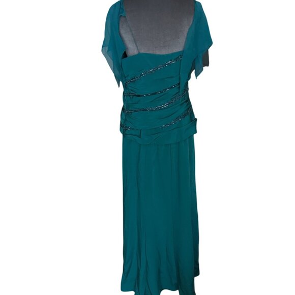 Andreas Fashions Teal Beaded Evening Gown With Sheer Capelet Size M New - Picture 5 of 7